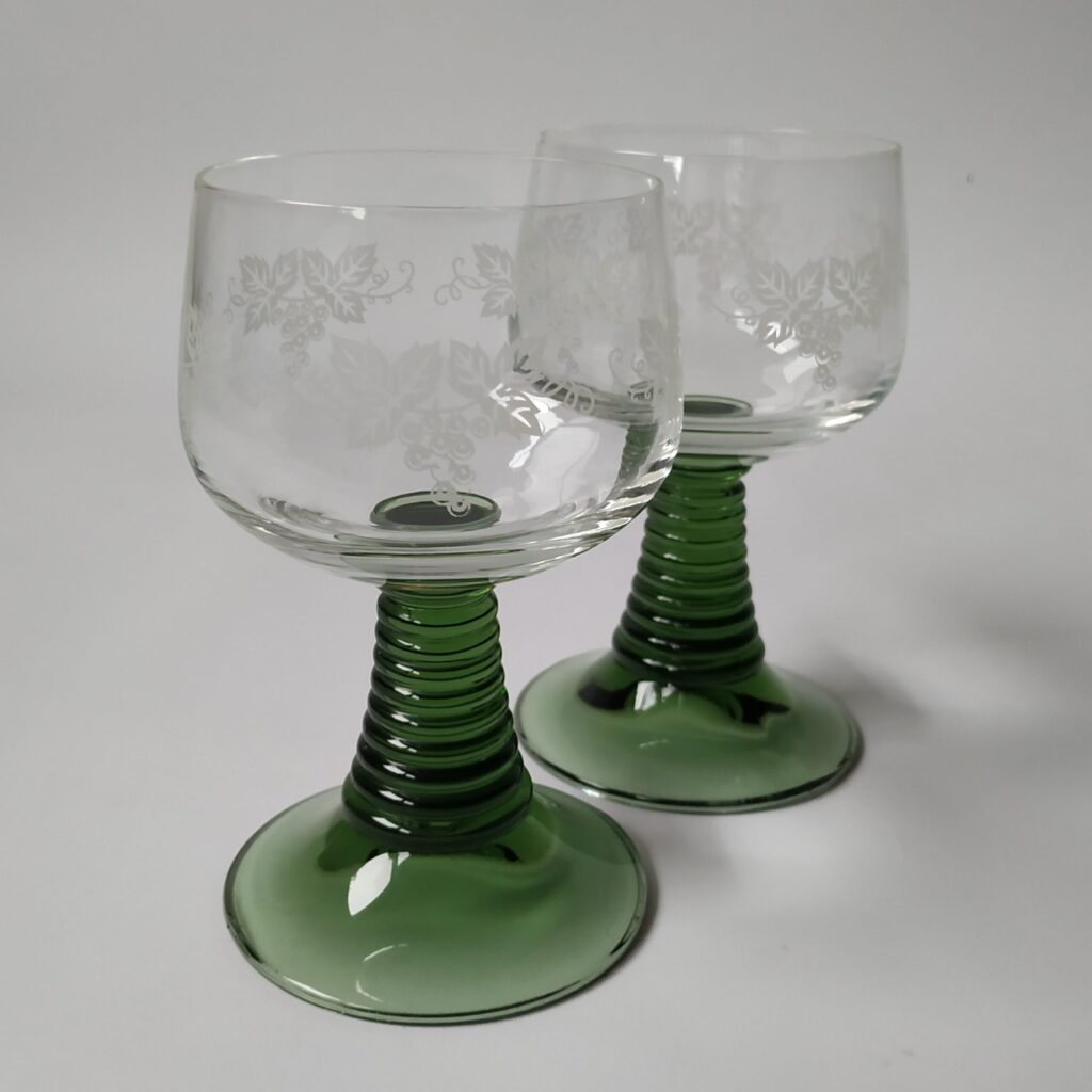 Vintage Wijnglazen Groene Voet Queens Vintage