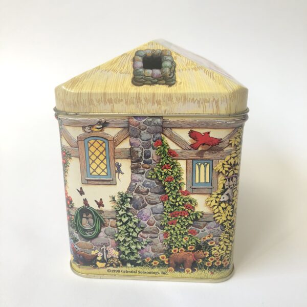 Vintage blik/trommel van Celestial Seasonings, sleepytime bear's recipe cottage